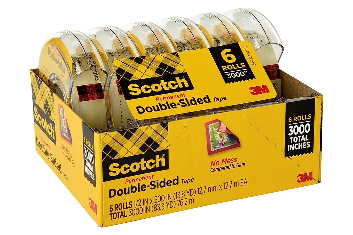 Scotch Double Sided Tape, 1/2 in x 500 in, 6 Dispensered Rolls (6137H-2PC-MP) - Image 2